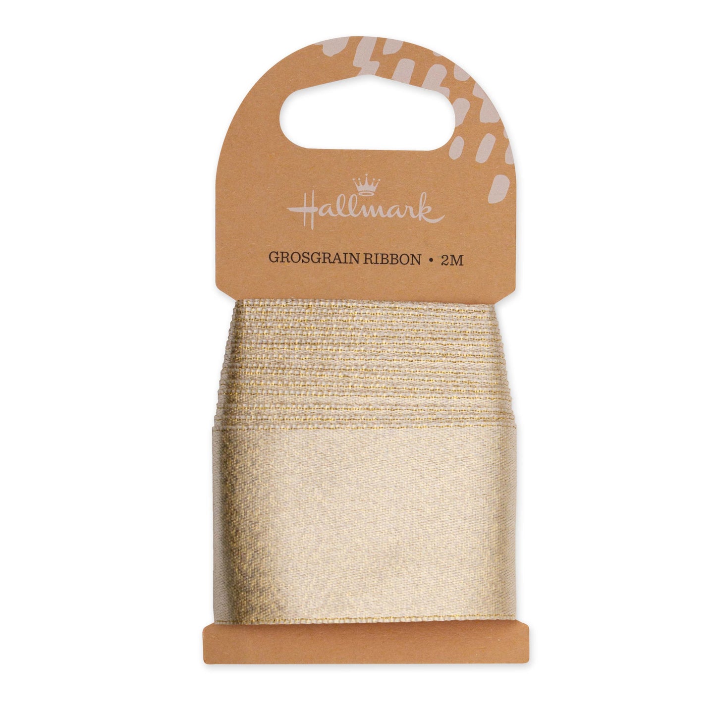 Hallmark Gold Grosgrain Ribbon - 2m packaged on a recyclable card, showcasing its metallic finish and textured detail.