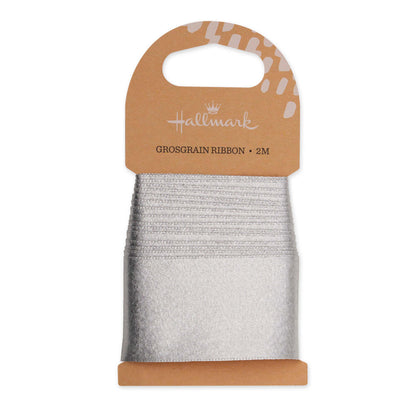 Hallmark Silver Blue Grosgrain Ribbon - 2m on recyclable kraft card packaging with textured finish.