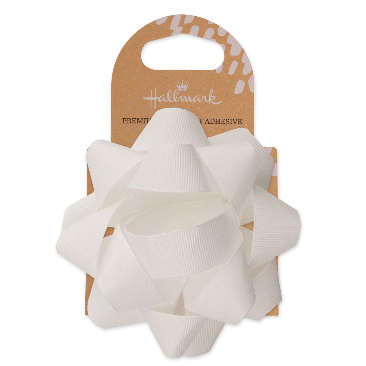 Hallmark Premium Fabric Bow - White in textured grosgrain ribbon, 10cm diameter, displayed on packaging with handle.