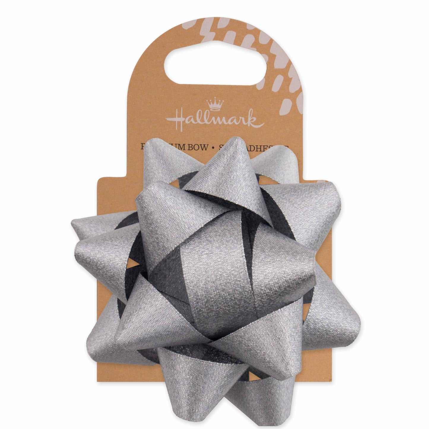 Hallmark Premium Fabric Bow - Silver, textured grosgrain ribbon, 10cm diameter, displayed on a kraft holding card.