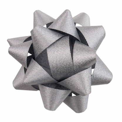 Hallmark Premium Fabric Bow - Silver, 10cm diameter, crafted from grosgrain ribbon with a textured finish, close-up view.