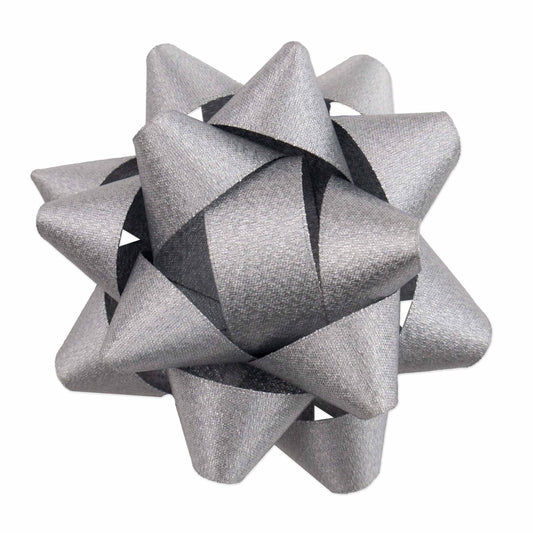 Hallmark Premium Fabric Bow - Silver, 10cm diameter, crafted from grosgrain ribbon with a textured finish, close-up view.