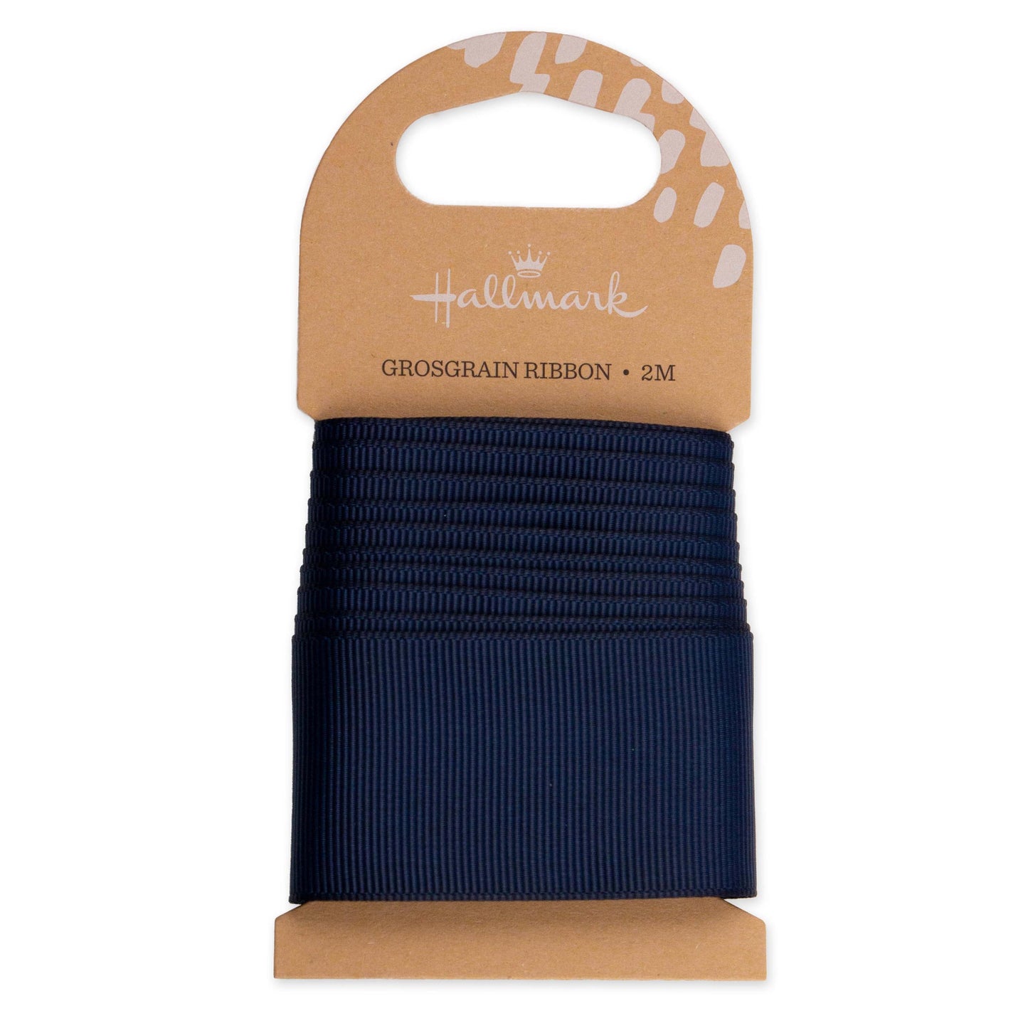 Hallmark Navy Blue Grosgrain Ribbon - 2m on recyclable kraft card with textured finish and rich navy colour.