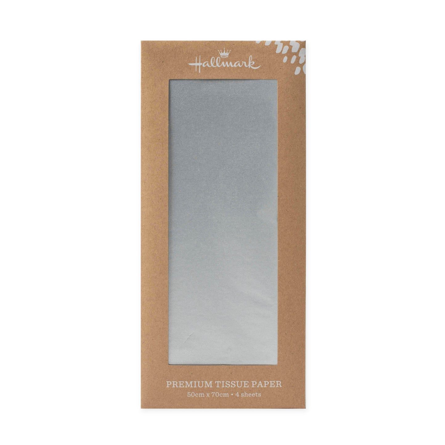 Hallmark 4 pack multi-occasion tissue paper sheet - silver packaging design showing premium quality metallic tissue paper.