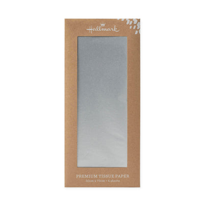 Hallmark 4 pack multi-occasion tissue paper sheet - silver packaging design showing premium quality metallic tissue paper.
