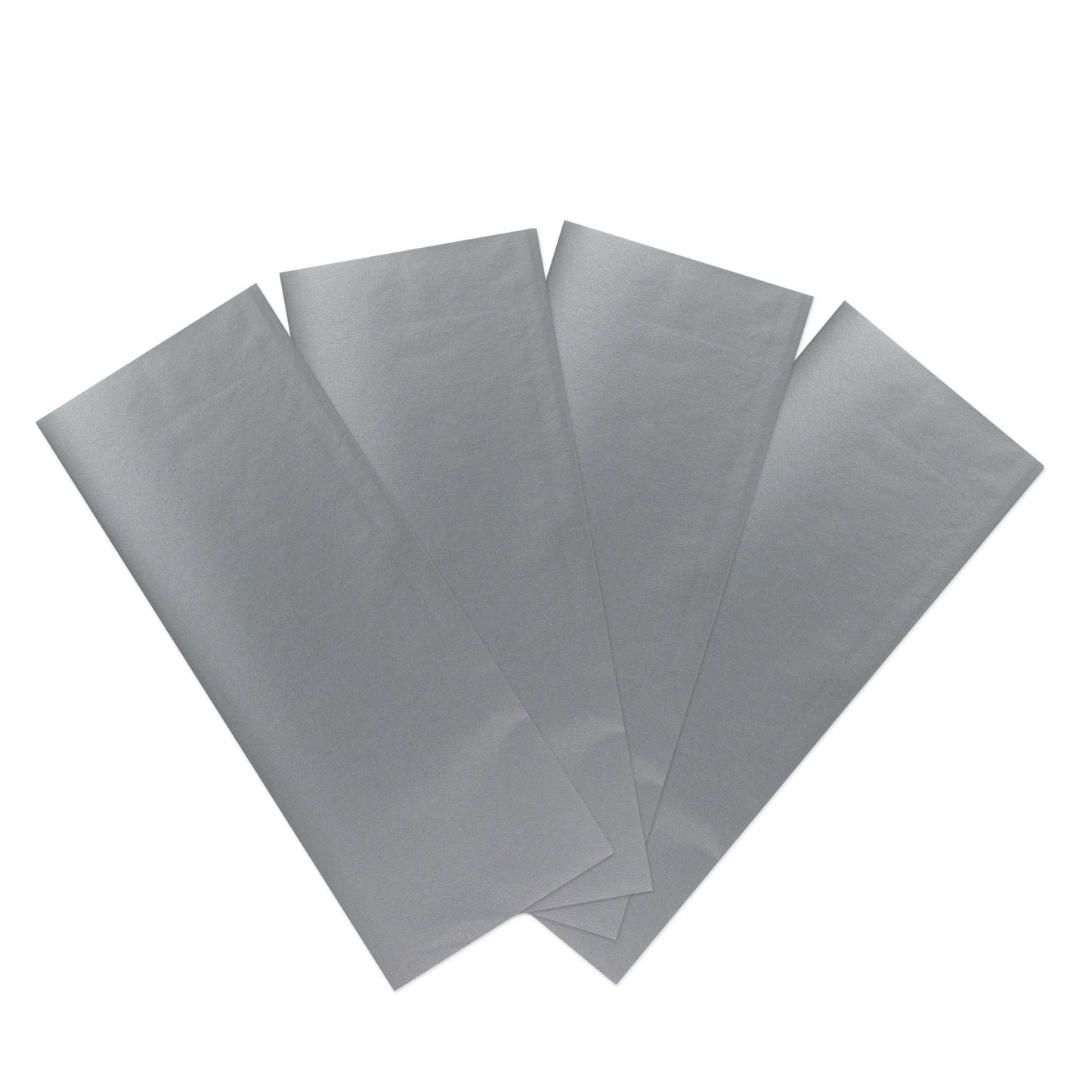 Hallmark 4 Pack Multi-Occasion Tissue Paper Sheet - Silver, metallic silver sheets arranged in a flat lay, ideal for gifting.