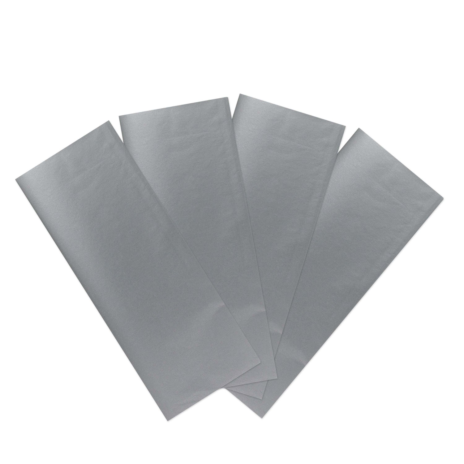 Hallmark 4 Pack Multi-Occasion Tissue Paper Sheet - Silver, metallic silver sheets arranged in a flat lay, ideal for gifting.