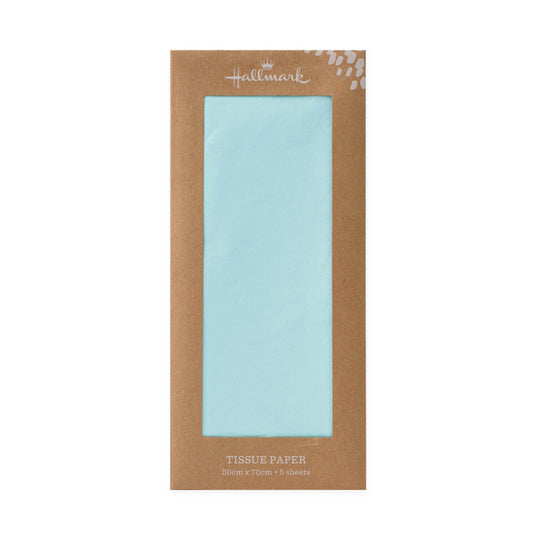 Hallmark 5 Pack Multi-Occasion Tissue Paper Sheet - Baby Blue in packaging, featuring a clear window display and earthy design.