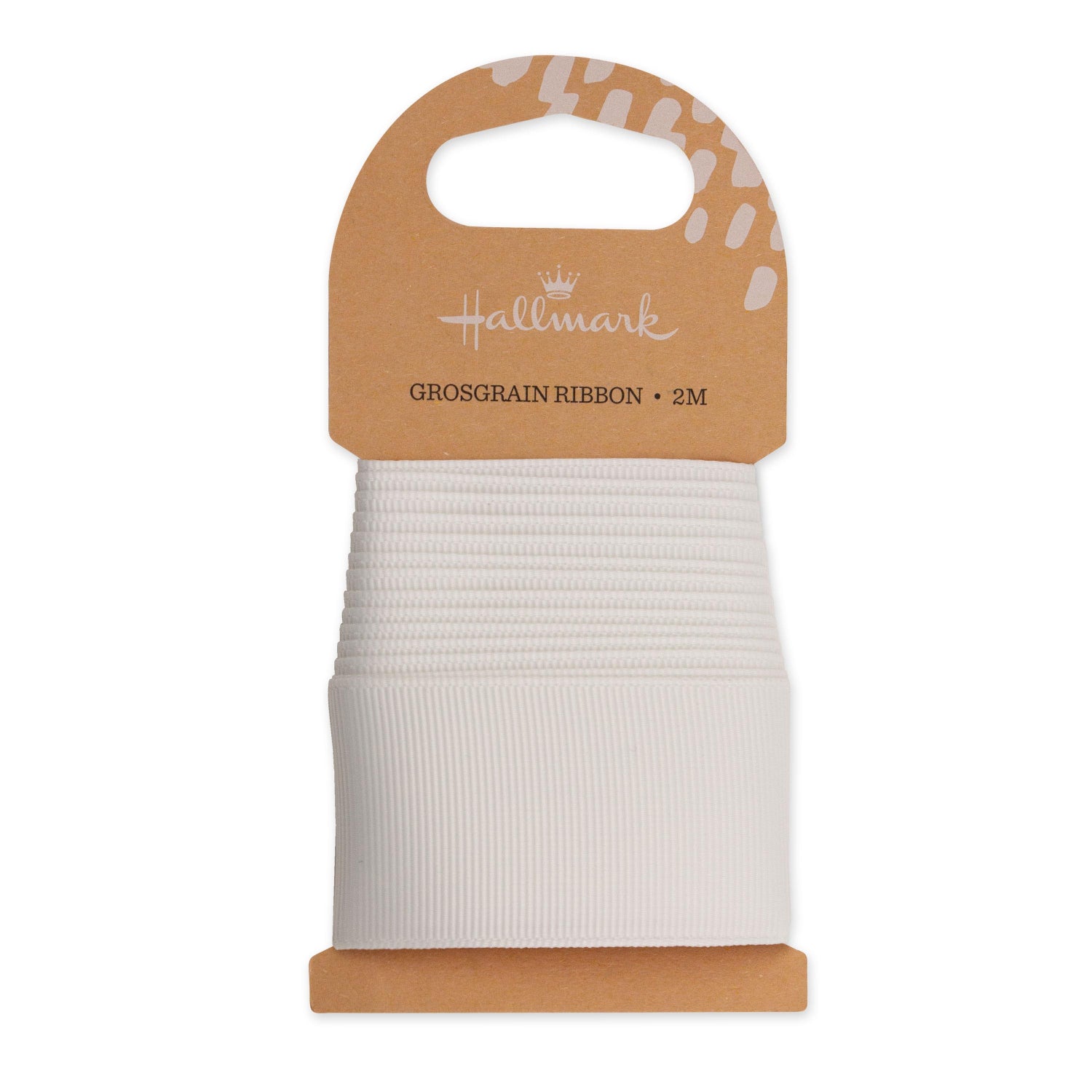 Hallmark White Grosgrain Ribbon - 2m on recyclable kraft card with textured finish and crisp white colour.