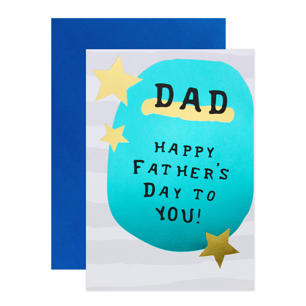 Hallmark Father's Day Card - With Love featuring gold foil stars and a blue envelope, front view with fun message for Dad.