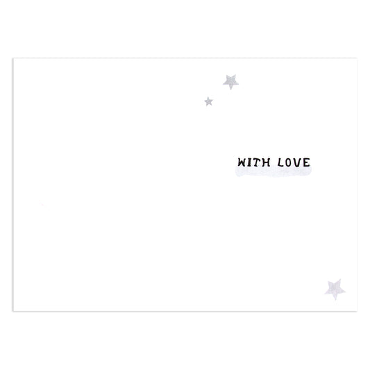 Hallmark Father's Day Card - With Love inside view showing message 'WITH LOVE' and silver star illustrations on a white background.