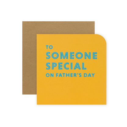Hallmark Father's Day card - Someone Special (Braille Card) in yellow with embossed lettering and kraft envelope.