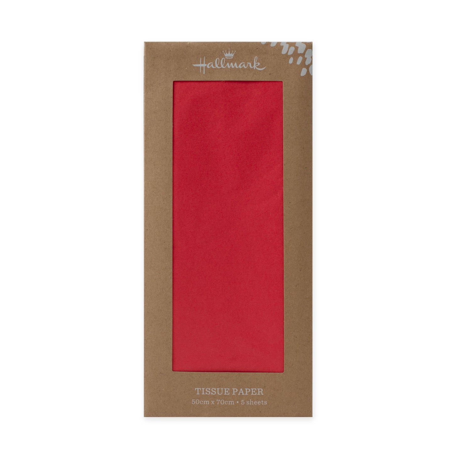 Hallmark 5 Pack Multi-Occasion Tissue Paper Sheet - Red in packaging, featuring vibrant red sheets ideal for gift wrapping.
