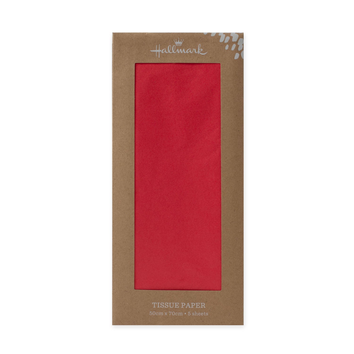 Hallmark 5 Pack Multi-Occasion Tissue Paper Sheet - Red in packaging, featuring vibrant red sheets ideal for gift wrapping.