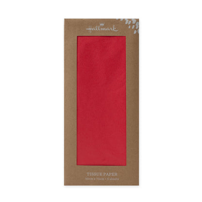 Hallmark 5 Pack Multi-Occasion Tissue Paper Sheet - Red in packaging, featuring vibrant red sheets ideal for gift wrapping.