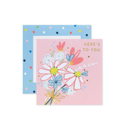 Hallmark Floral Birthday Card with colourful floral illustrations and gold foil text, paired with blue polka dot envelope.
