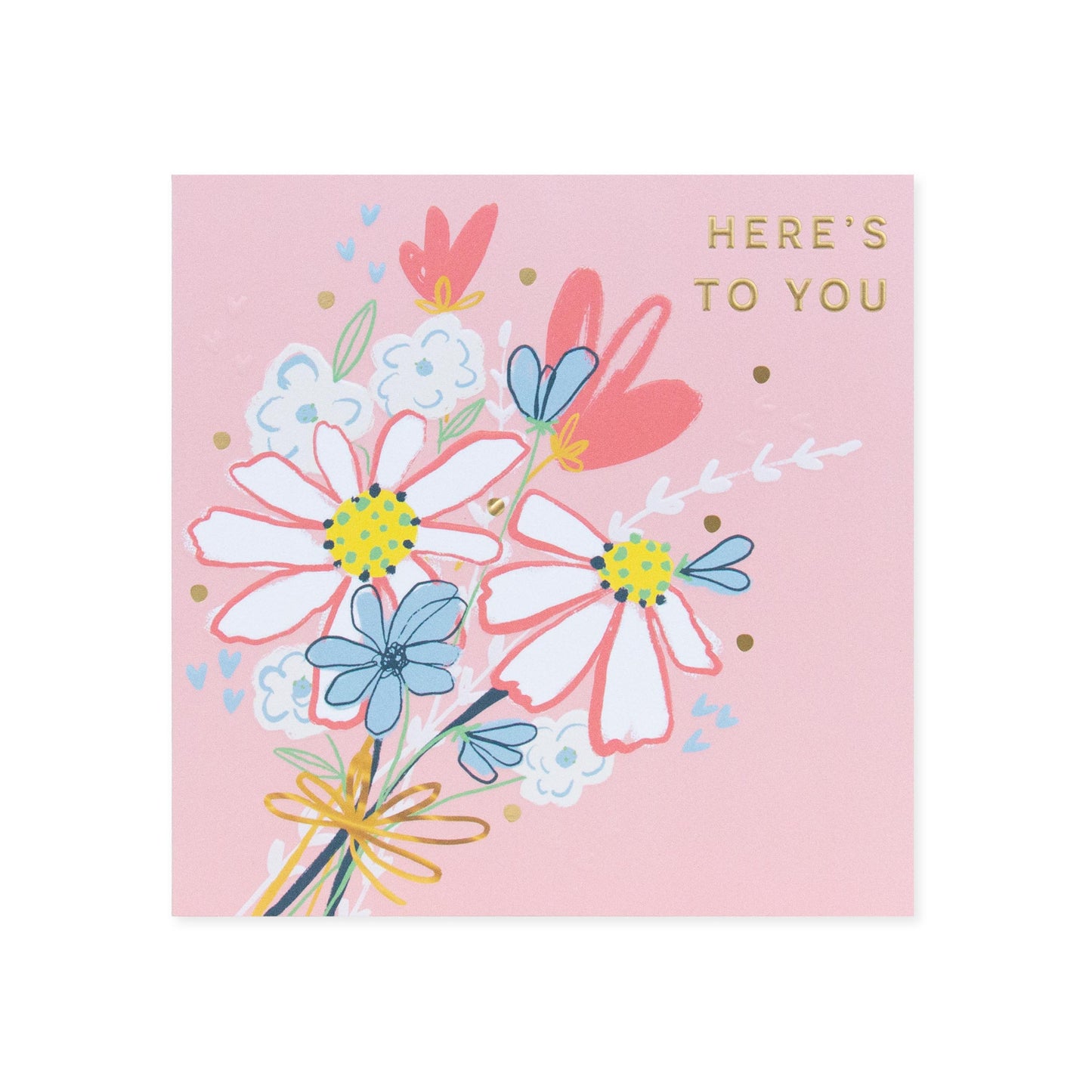 Hallmark Floral Birthday Card with floral illustrations, pink background, and gold foil detailing; close-up view.