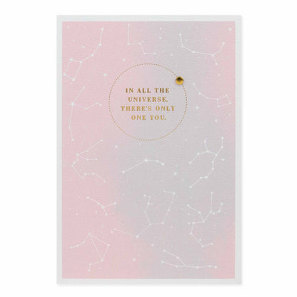 Hallmark Signature Mother's Day Card - In all the universe, there's only one you, features gold foil text and constellation design.