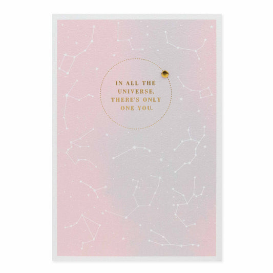 Hallmark Signature Mother's Day Card - In all the universe, there's only one you, features gold foil text and constellation design.