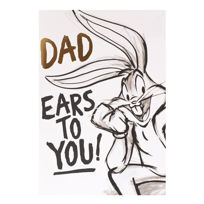 Hallmark Father's Day Card - Warner Bros Bugs Bunny, Ears To You! features a playful black and white illustration of Bugs Bunny.