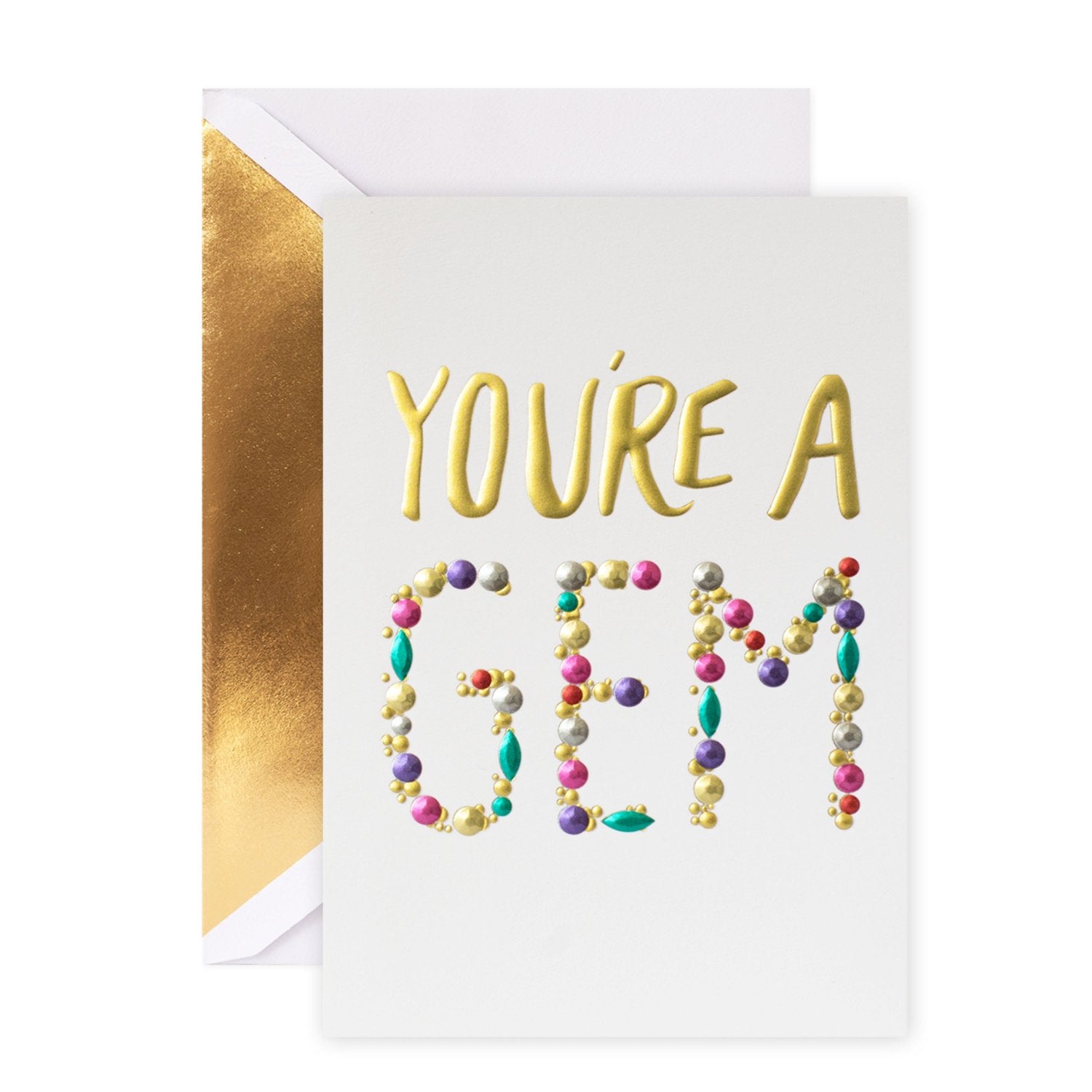 Hallmark Signature Greeting Card - You're A Gem featuring embossed design and colourful foil highlights with gold envelope