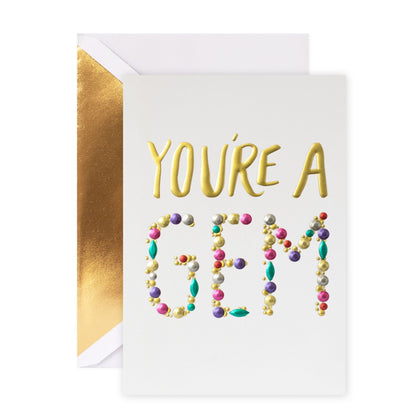 Hallmark Signature Greeting Card - You're A Gem featuring embossed design and colourful foil highlights with gold envelope