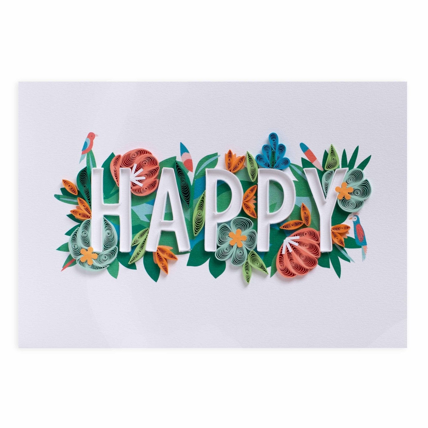 Hallmark Signature Birthday Card - Happy with colourful quilling design and floral accents on a white background.