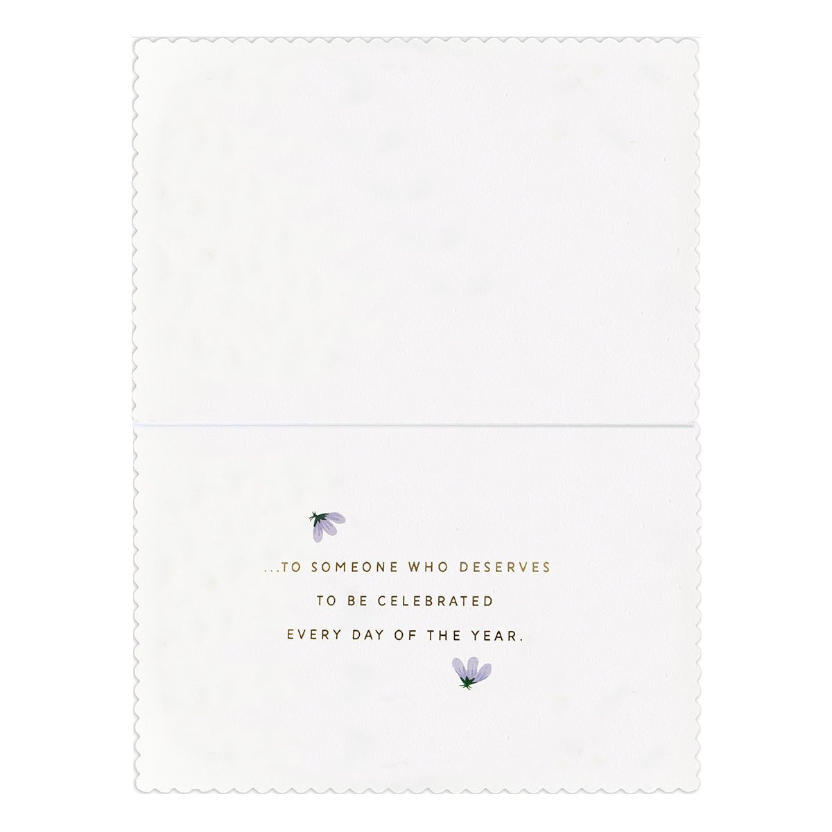 Hallmark Signature Birthday Card - Floral Wreath inside view with gold foil text and flower illustrations in a clean layout.