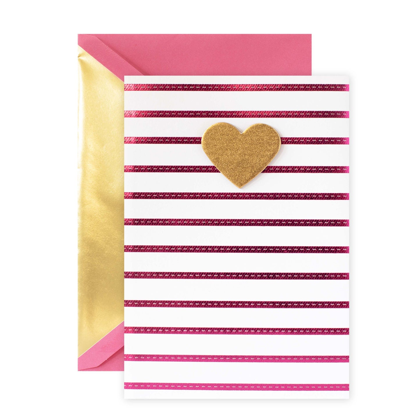 Hallmark Signature Birthday Card - Strength, Spirit, Sparkle, pink and gold with a heart, featuring foil stripes and matching envelope.
