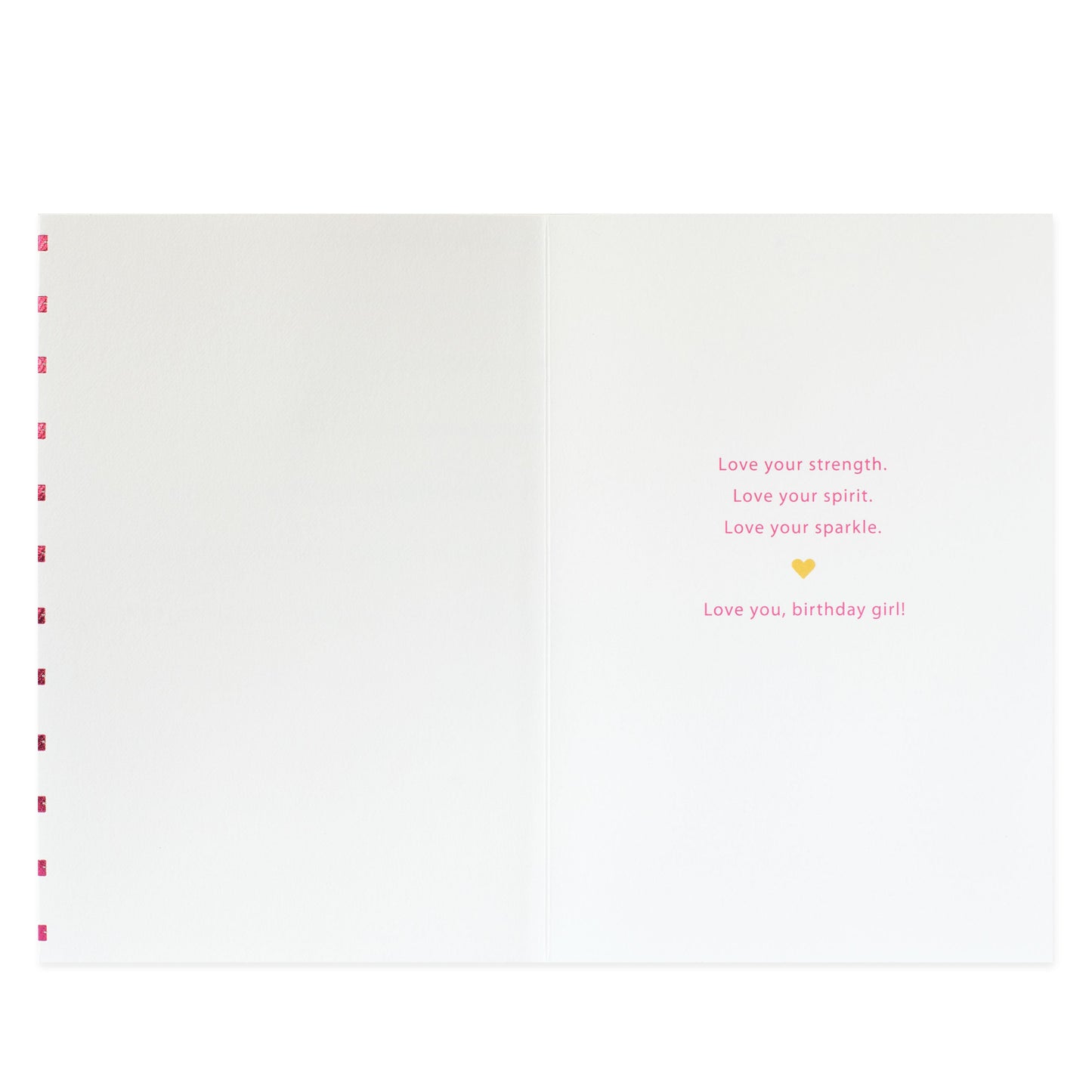 Hallmark Signature Birthday Card - Strength, Spirit, Sparkle, inside view, featuring heartfelt message and gold heart illustration.