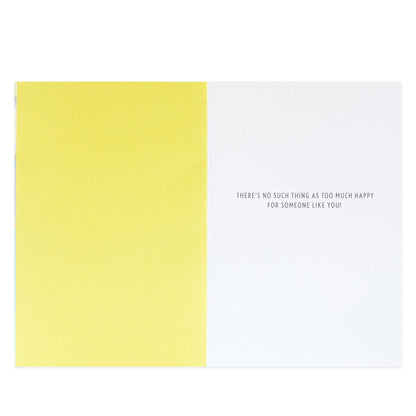 Hallmark Signature Birthday Card - Happy Happy Happy inside design featuring yellow and white panels with a cheerful message.