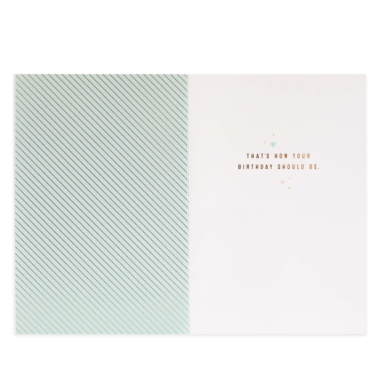 Hallmark Signature Birthday Card - Truly Sweet interior view with embossed gold foil text and light blue striped design.