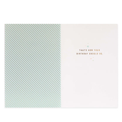 Hallmark Signature Birthday Card - Truly Sweet interior view with embossed gold foil text and light blue striped design.