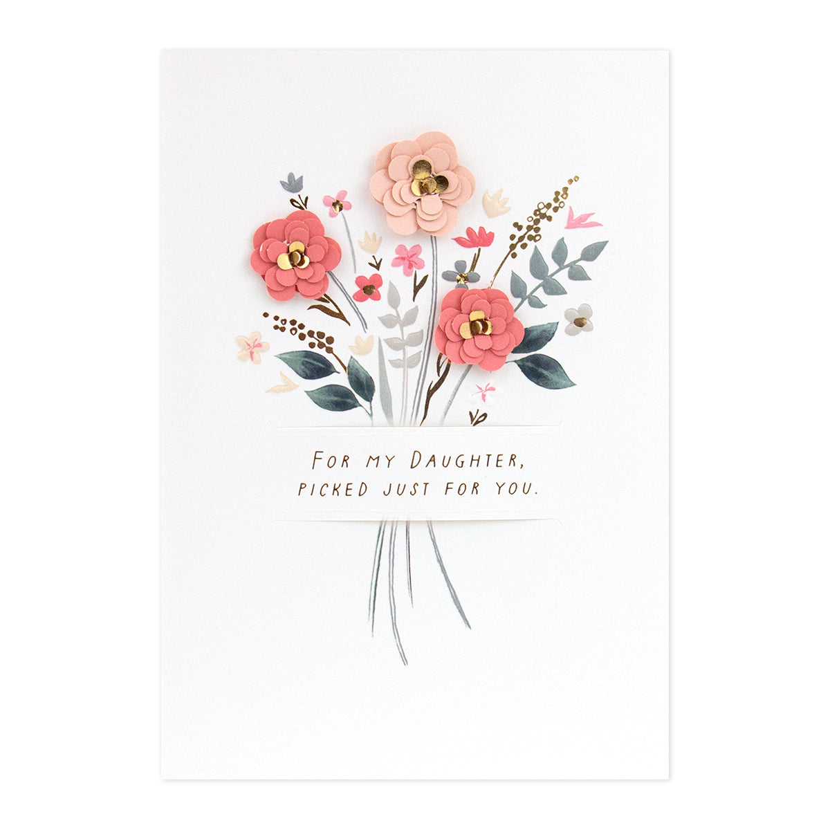 Hallmark Signature Birthday Card For Daughter - Picked For You with pink flowers and handcrafted paper detailing, flat lay view.