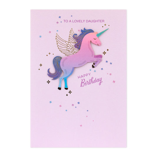 Hallmark Signature Birthday Card For Daughter - Magical Unicorn with gold foil details, featuring a pink unicorn illustration and birthday message.