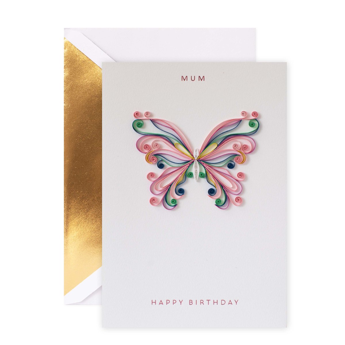 Hallmark Signature Birthday Card For Mum - Wonderful You featuring colourful paper quilling butterfly design and gold foil accents.