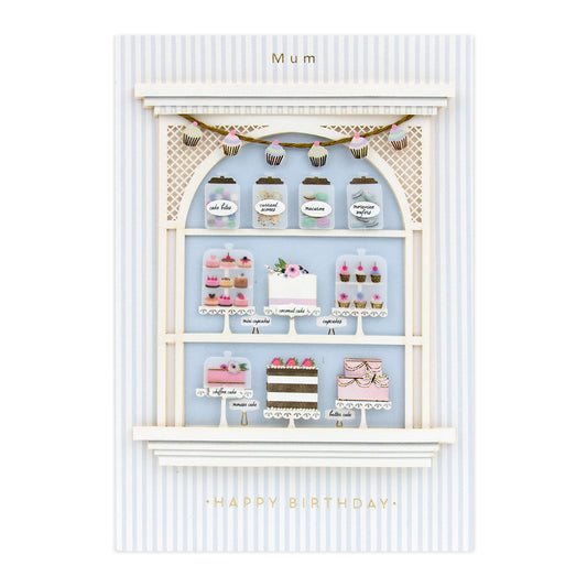 Hallmark Signature Birthday Card For Mum - Simply Sweet with 3D bakery shop window illustration and gold foil details.