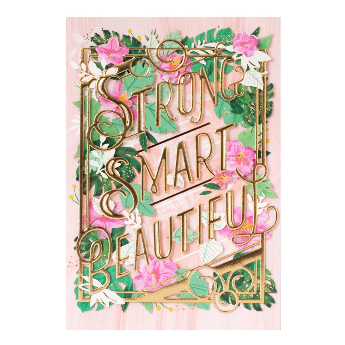 Hallmark Signature Birthday Card For Mum - Strong Smart Beautiful with floral design and gold foil accents in close up view.