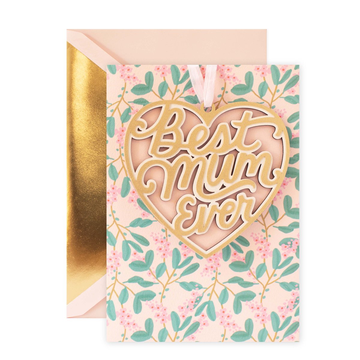 Hallmark Signature Birthday Card with Removeable Keepsake - Prize For Best (For Mum) featuring floral design and gold heart keepsake
