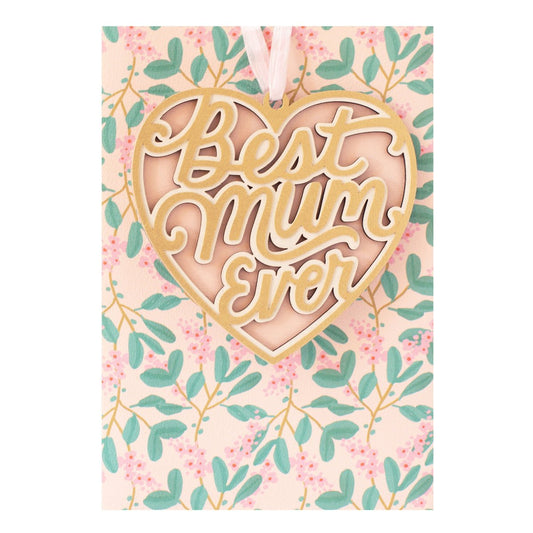 Hallmark Signature Birthday Card with Removeable Keepsake - Prize For Best (For Mum) featuring floral design and gold heart keepsake.