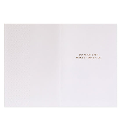 Hallmark Signature Birthday Card For Mum - Your Day, Your Way, interior view showing embossed texture and gold foil message 'DO WHATEVER MAKES YOU SMILE'.