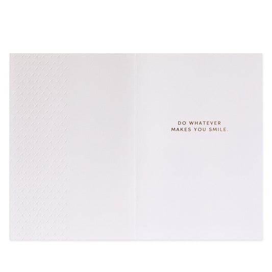 Hallmark Signature Birthday Card For Mum - Your Day, Your Way, interior view showing embossed texture and gold foil message 'DO WHATEVER MAKES YOU SMILE'.