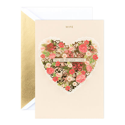 Hallmark Signature Birthday Card - You Are My Everything (For Wife) featuring floral heart design and gold foil highlights.