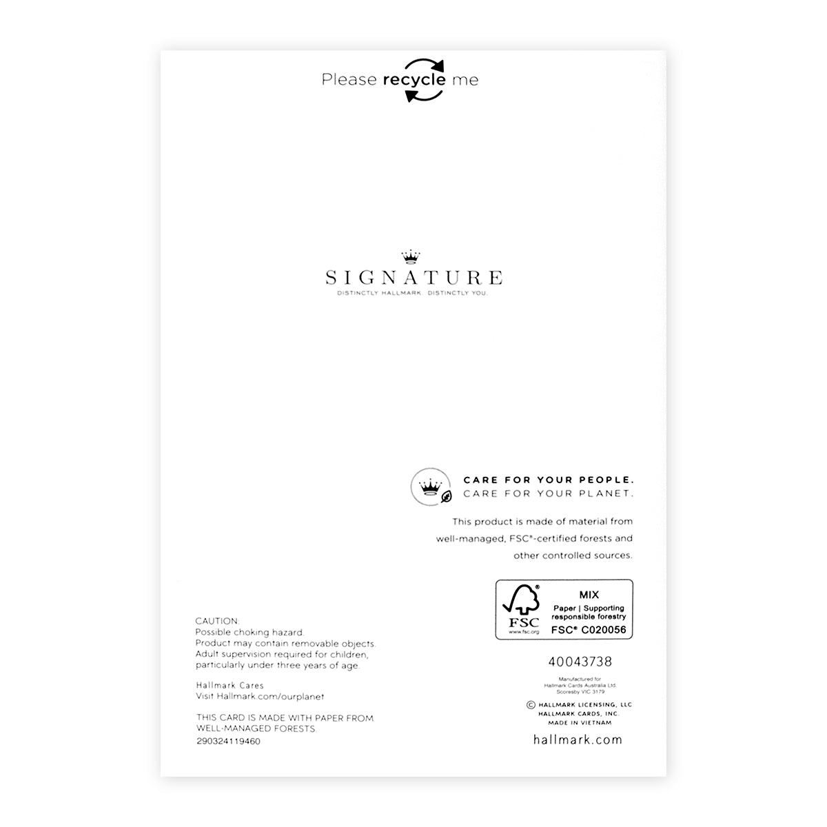 Hallmark Signature Birthday Card - You Are My Everything (For Wife) back design showcasing recycling information and brand logo.