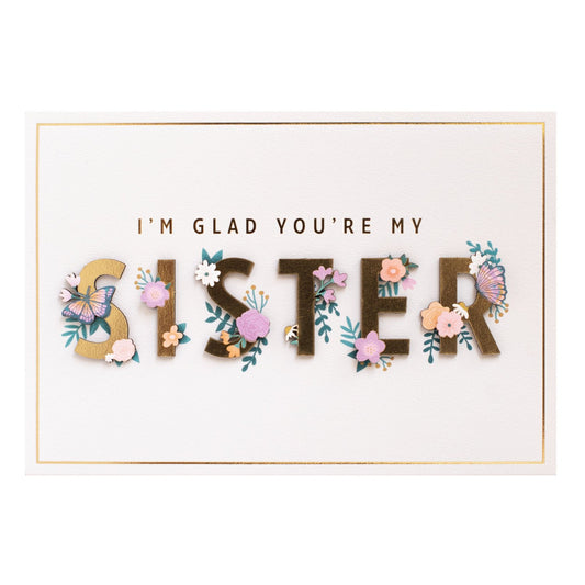 Hallmark Signature Greeting Card - Celebrate You (For Sister) featuring gold foil text, embossed flowers, and butterfly designs.