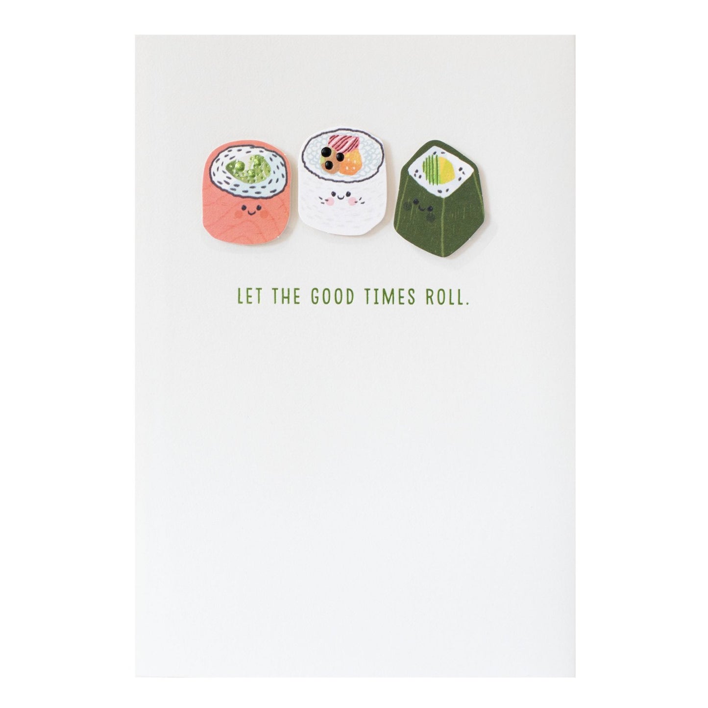 Hallmark Signature Birthday Card - Sushi Rolls featuring 3D decorated sushi roll illustrations and the message, 'let the good times roll.'