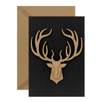 Hallmark Signature Birthday Card - Stronger, Wiser, Better Every Year featuring a laser-cut deer head on a black wood-grain background.