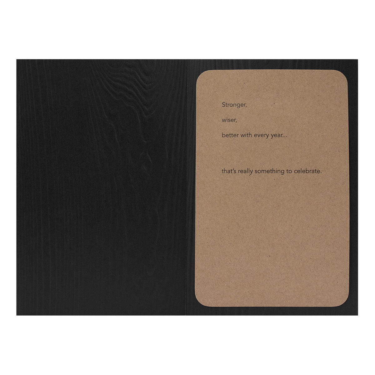 Hallmark Signature Birthday Card - Stronger, Wiser, Better Every Year, kraft paper overlay with embossed message, flat lay view