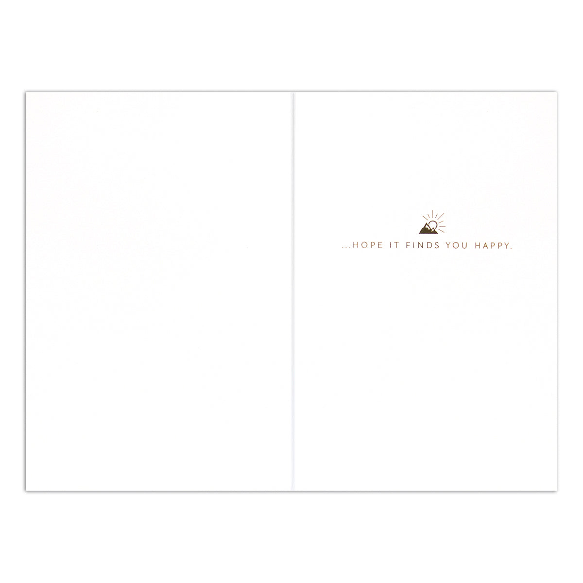 Hallmark Signature Birthday Card - Mountains of Happiness, inside design, featuring gold foil sun illustration and text wishing happiness.