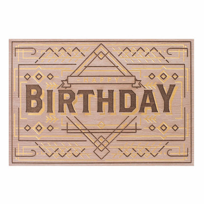 Hallmark Signature Birthday Card - Woodsy Wonder with geometric gold foil detailing and laser cut design, flat lay view